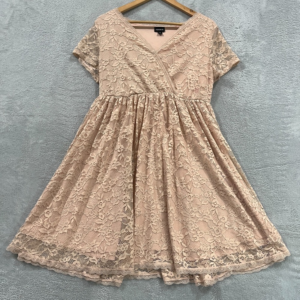 Torrid Dress Women 0 Large 12 Mini Stretch Lace Crochet Romantic Short Sleeve